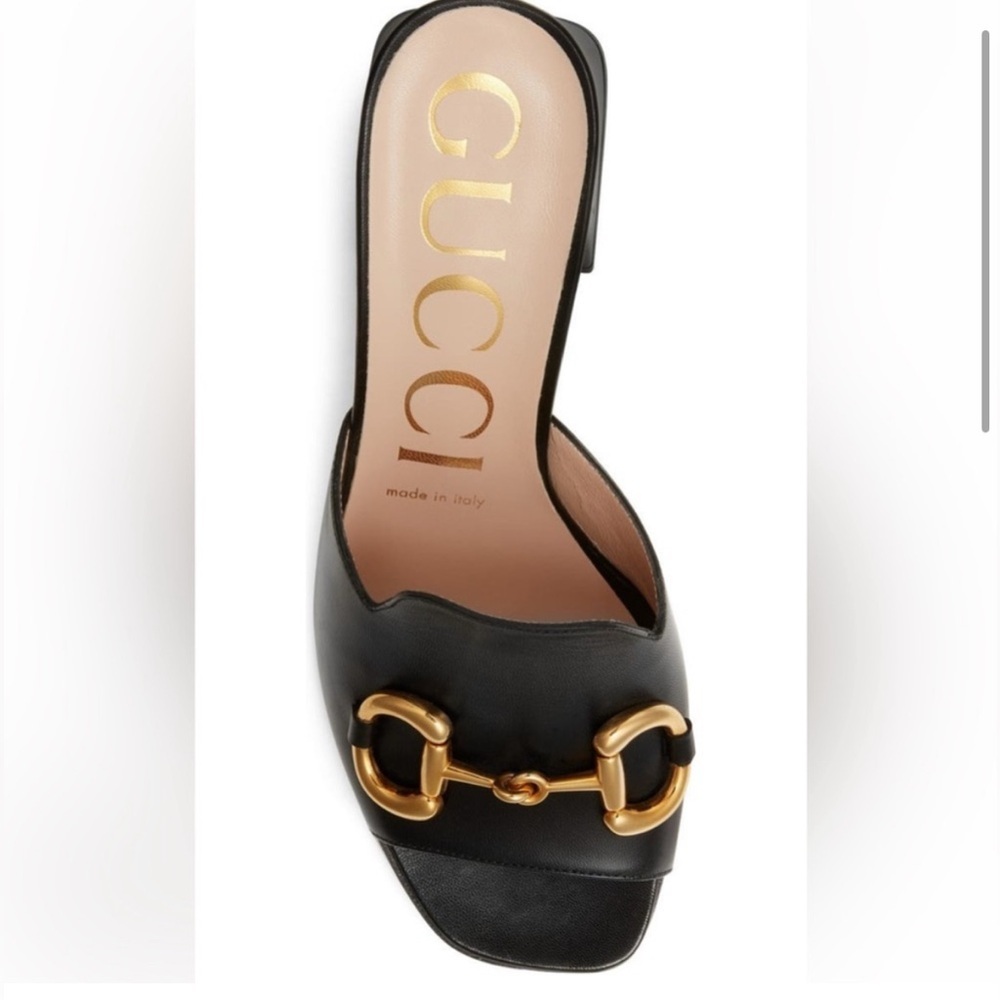 Gucci 38.5 (8.5) Black Nappa Mule Sandal Slide Baby Horsebit Retail $920 - Picture 3 of 13